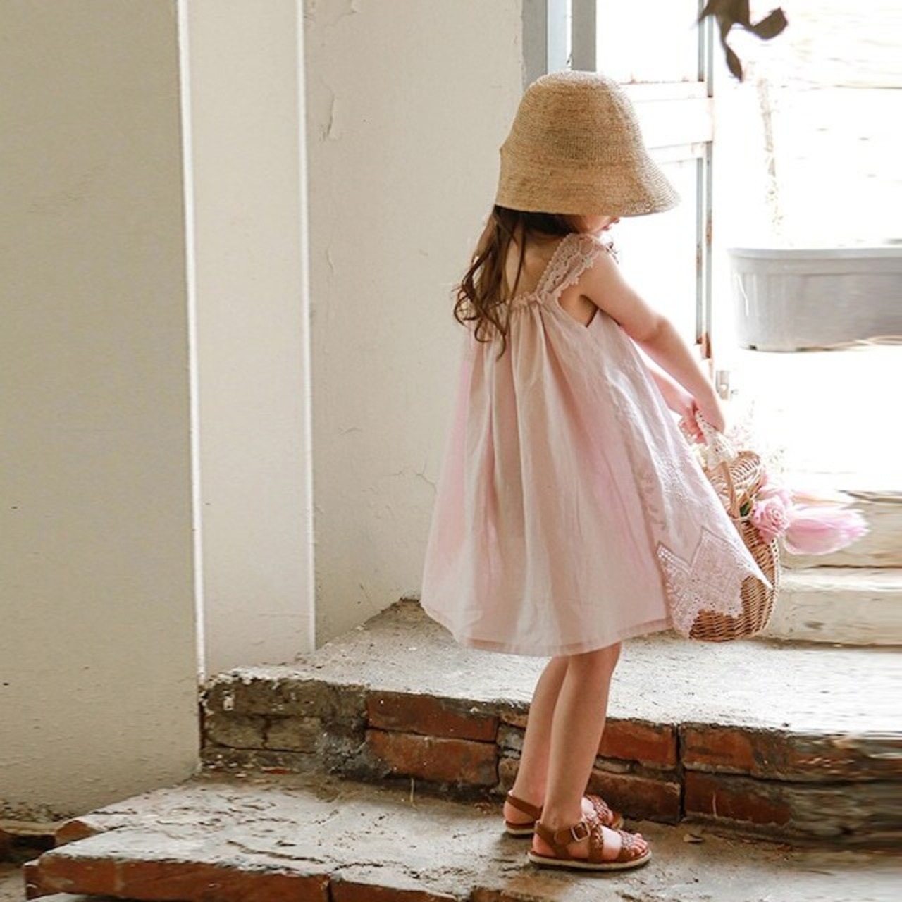 夏レーススクエアネックキャミソールワンピース