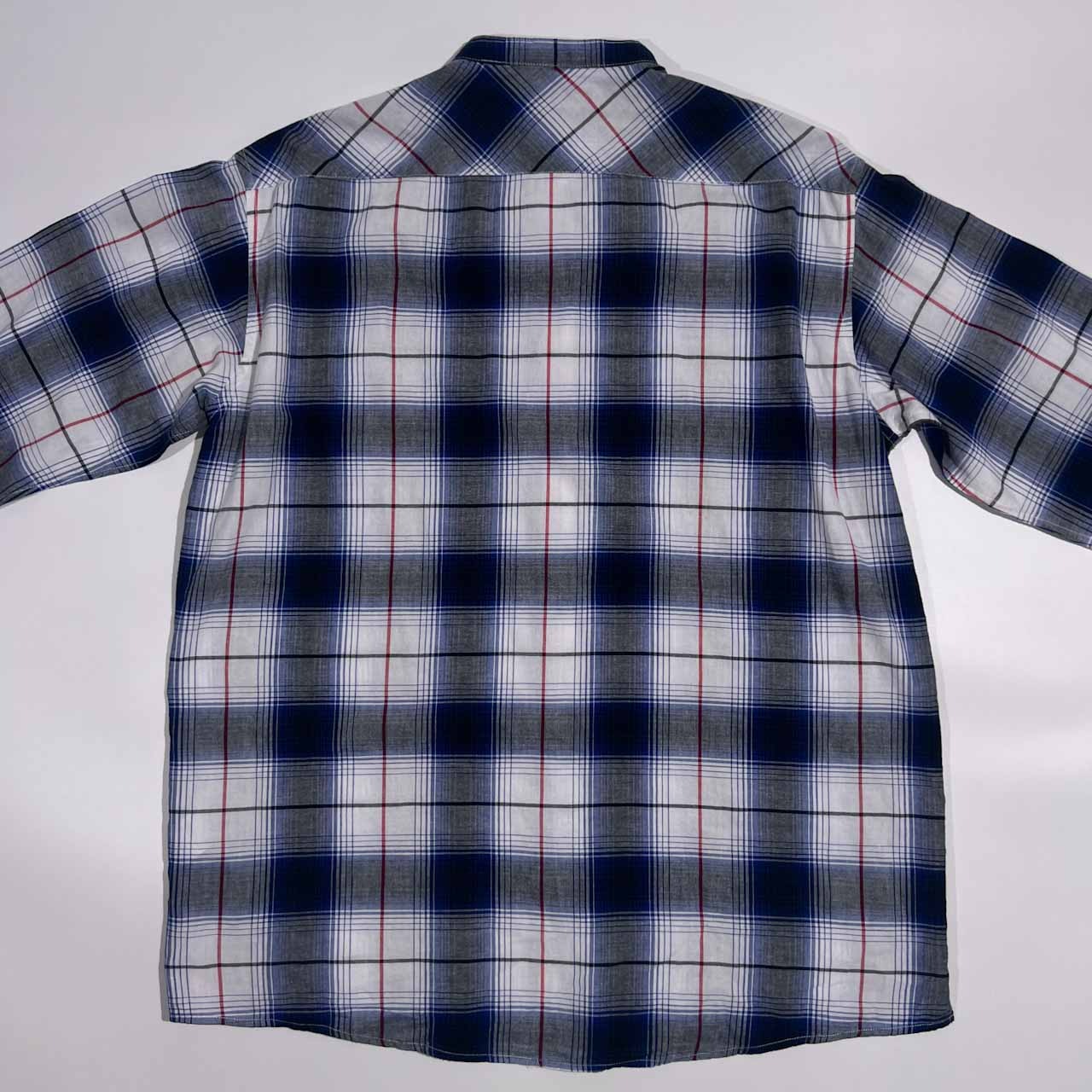 nano・universe ナノユニバース バンドカラー オンブレチェック風 長袖シャツ L/ブルー系 メンズ