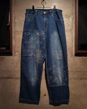 【Caka】"ENYCE" Damage Circle Design Loose Baggy Denim Pants