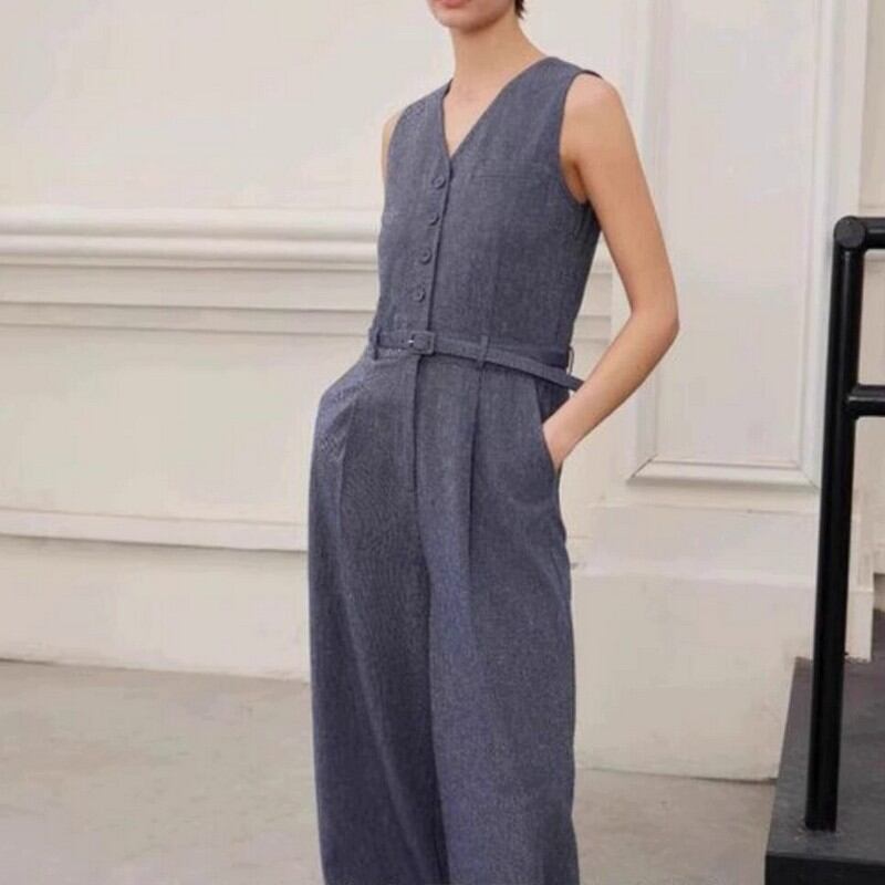 v-neck sleeveless jumpsuit W00257