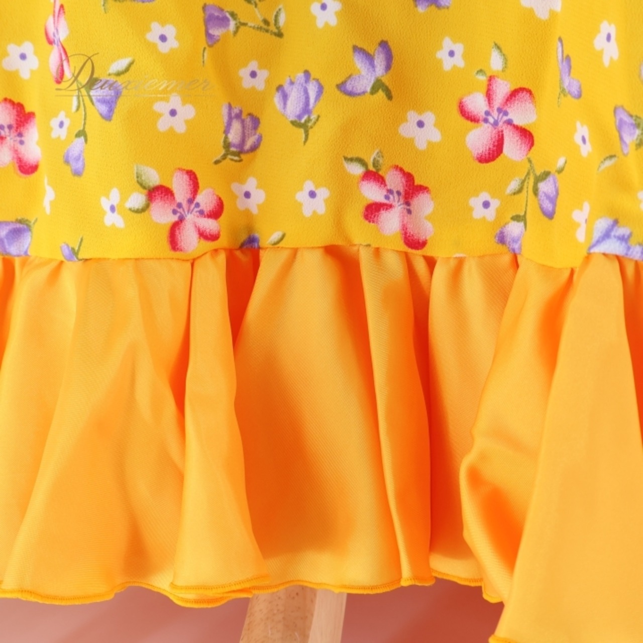 フラメンコ 衣装 ワンピース ドレス 黄色 オレンジ 花柄 ボランテ フリル ノースリーブ 発表会 ダンス パーティ 明るい かわいい イエロー系 オレンジ系 フレアドレス フローラルデザイン パーティドレス レディース おしゃれ ステージ衣装 可愛いデザイン 薄手素材 柄物
