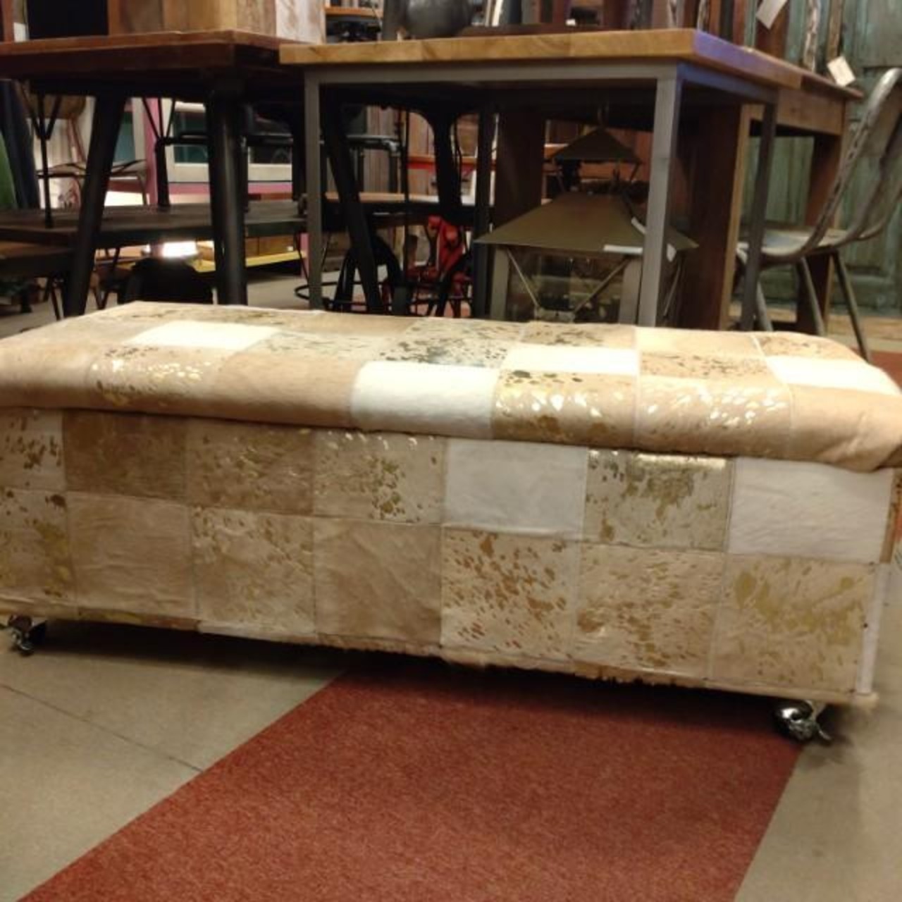 [Large Item] TOPANGA Furniture Patchwork Stool Cow Leather 2-Seater Dining Chaise Lounge Box