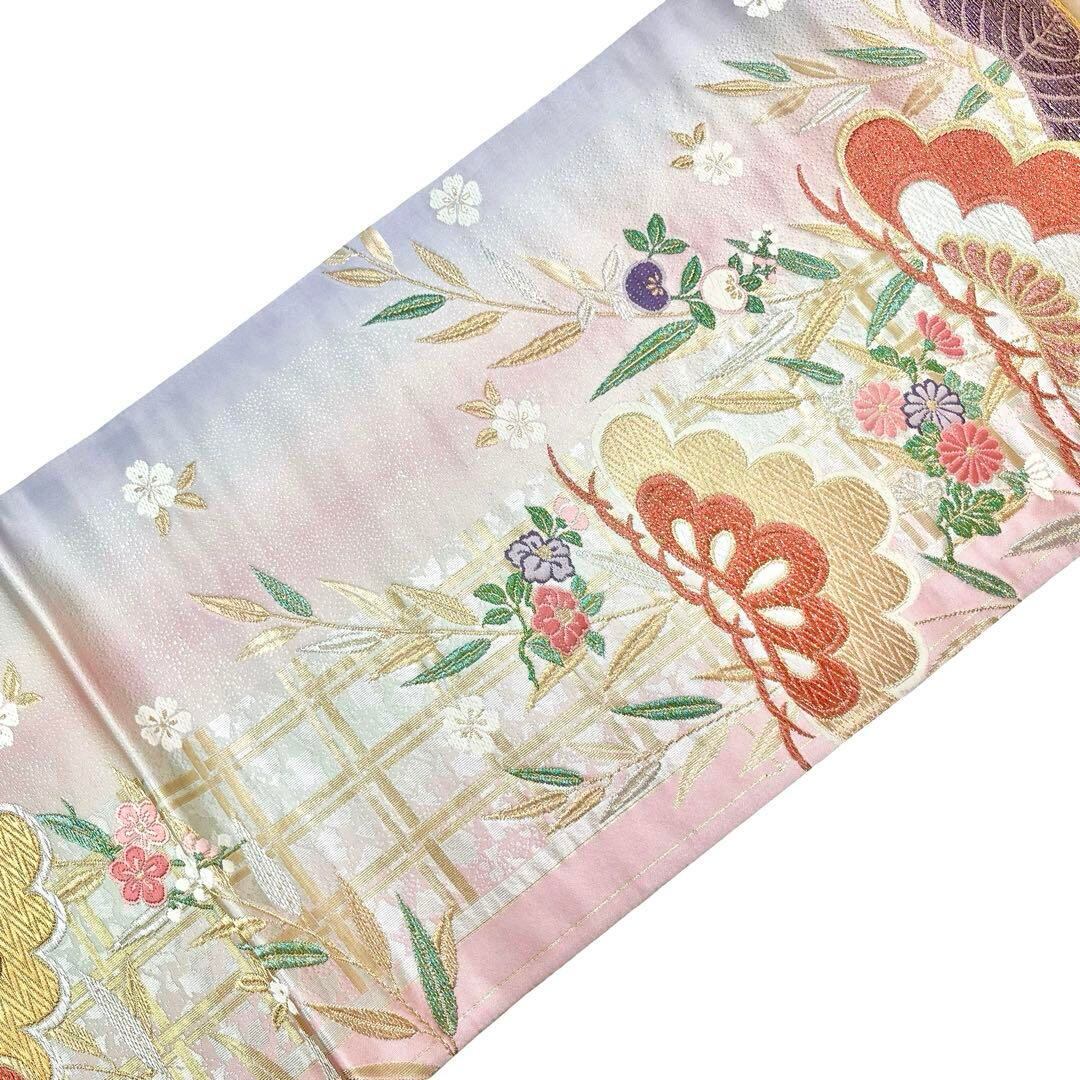 袋帯 松に花模様 グラデーション 金銀糸 O-4067 | リユース着物わびさび 