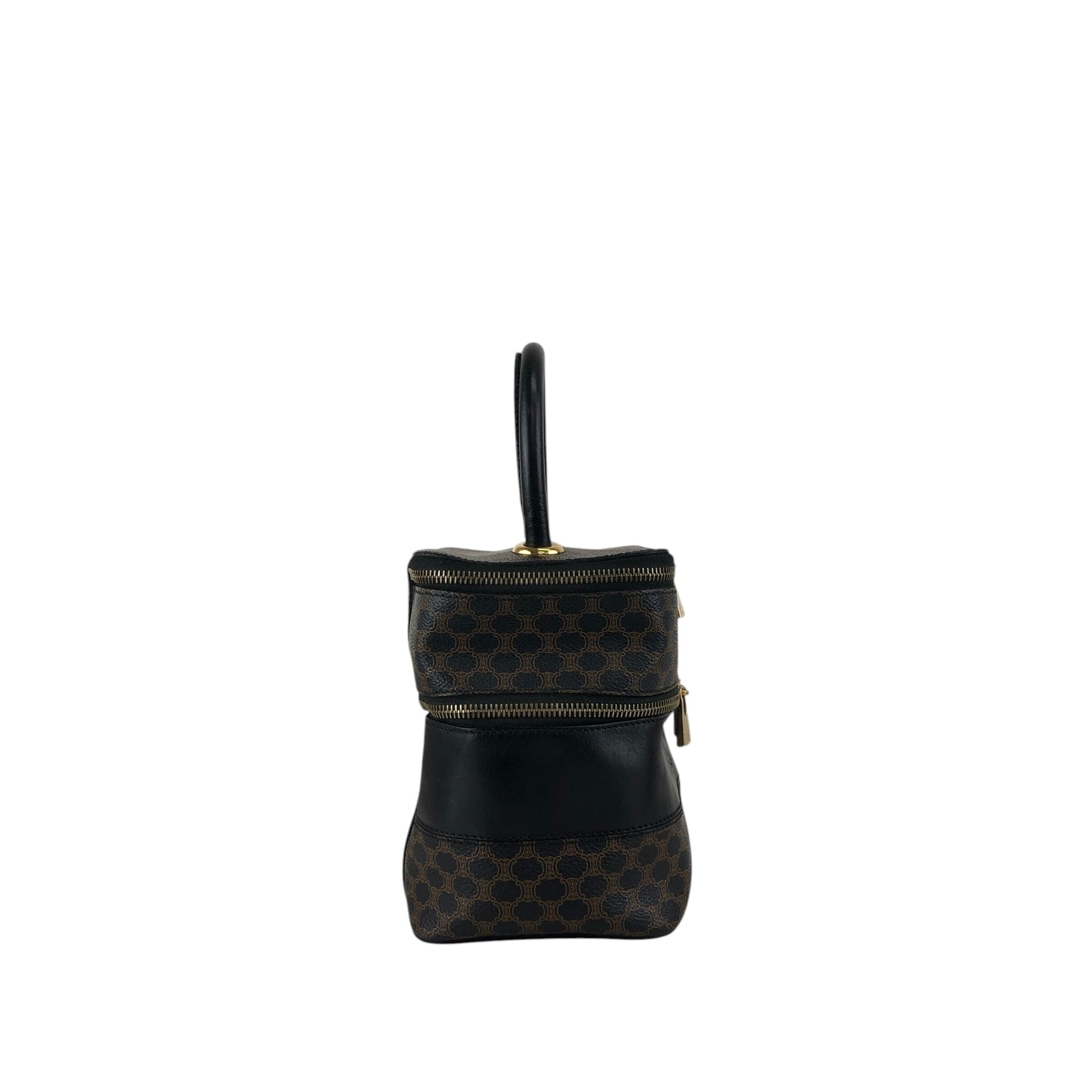 80-4 セリーヌ CELINE マカダム柄 バニティ バッグ PVC レザー CELINE セリーヌ マカダム ハンドバッグ ブラック PVC レザー バニティ