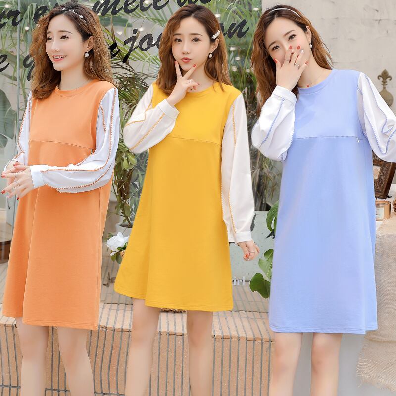 【新作】【送料無料】 マタニティドレス2019春の新しい妊婦の母乳育児ドレスファッションステッチルーズ母乳育児ドレス-アリババ スプリング 春物 expec28151341826