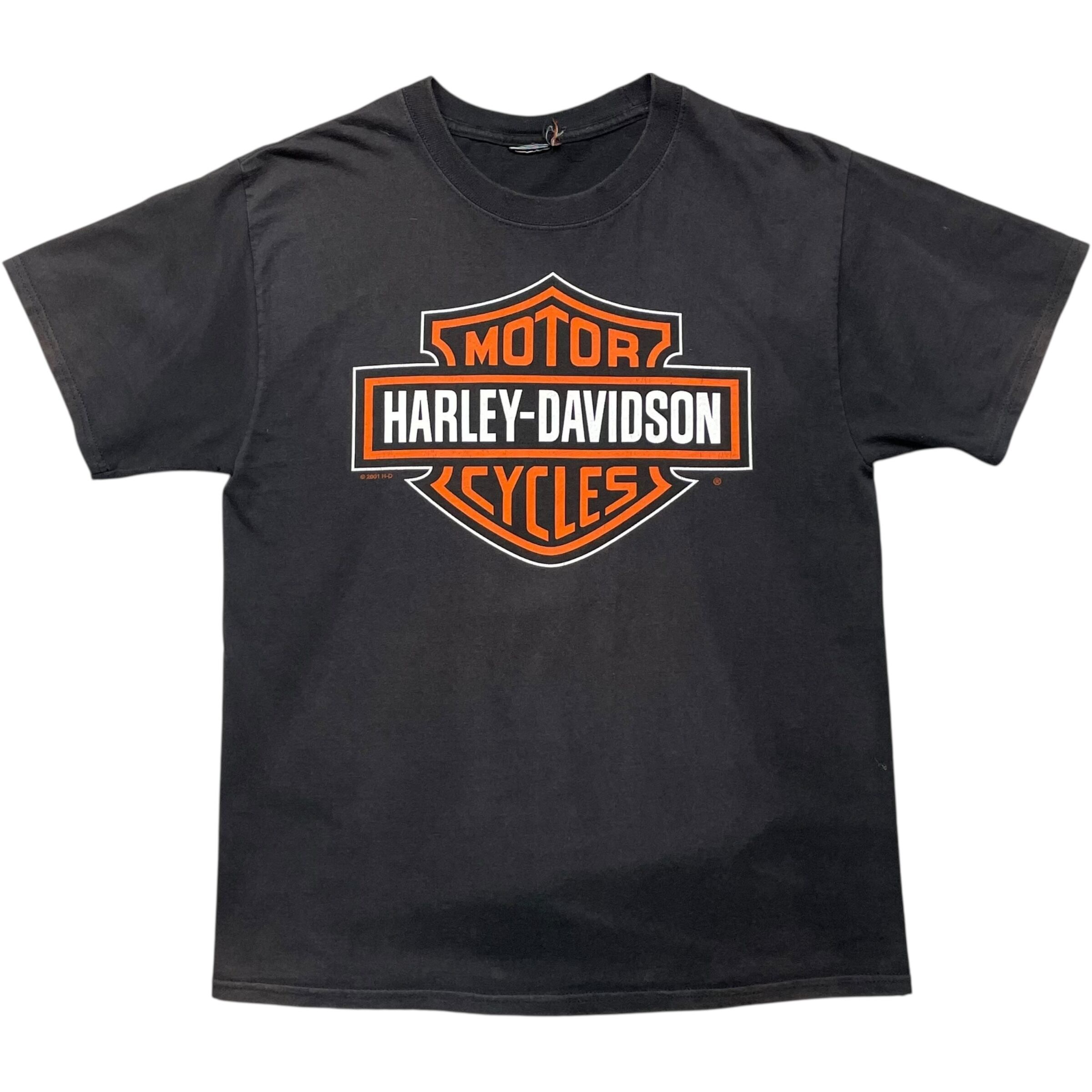 《L》Harley-Davidson ハーレーダビッドソン Tシャツ ロゴプリント ノートルダム・ド・ラ・ギャルド大聖堂 両面プリント ブラック no.8570
