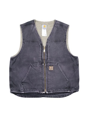 00s Carhartt V26 BLK Sandstone V-Neck Sherpa Lined Vest Faded Black L