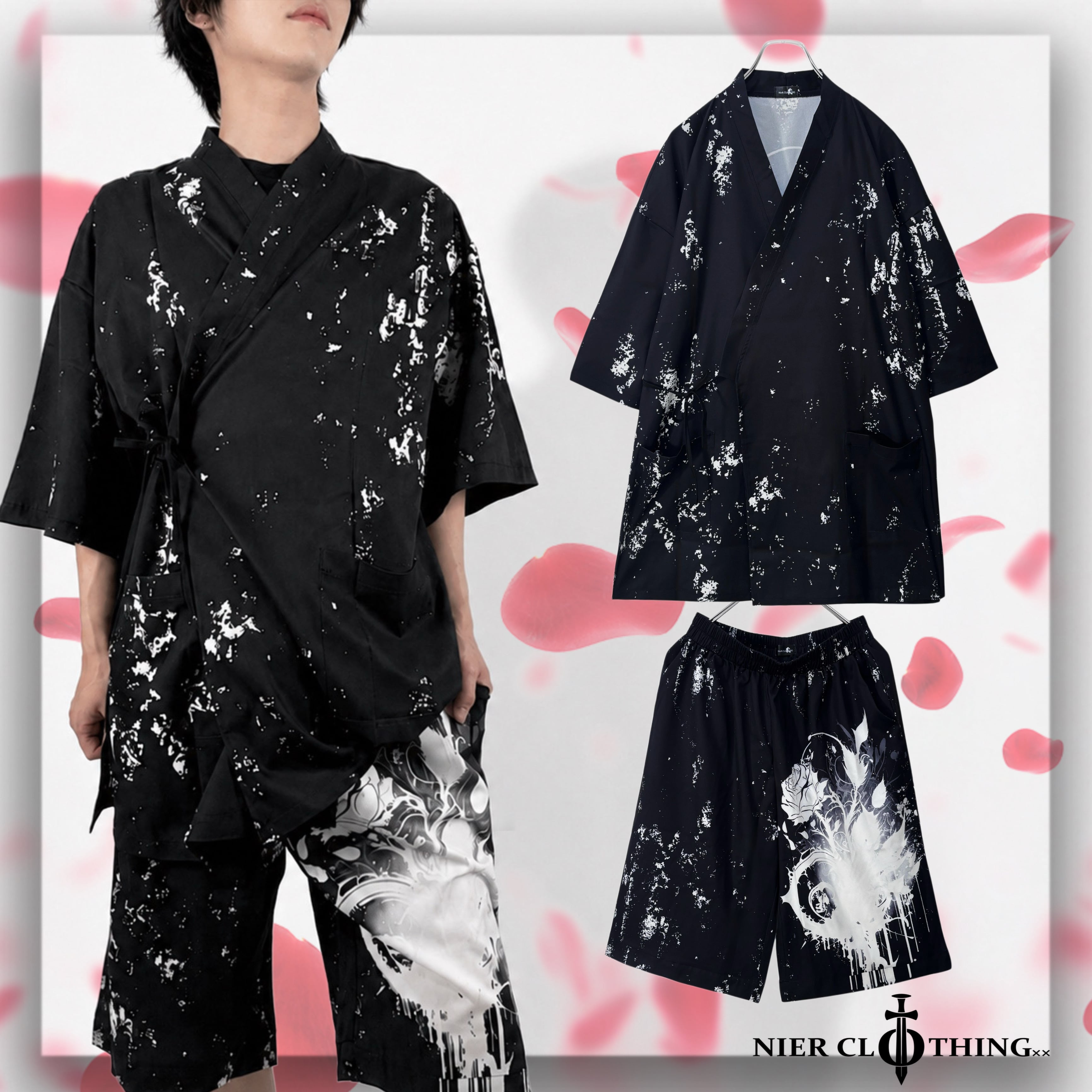 先着39点早い者勝ちSALE》TWO-TONE甚平セットアップ【和柄薔薇