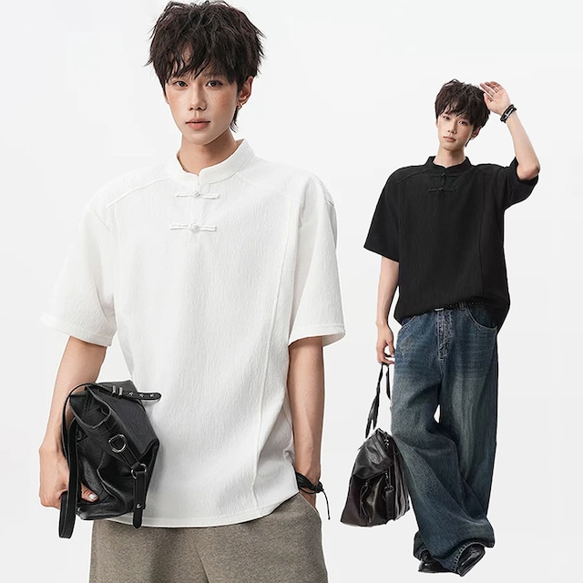 【LPZシリーズ】★チャイナ風トップス★ 2color Tシャツ ユニセックス メンズ 半袖 夏服 チャイナボタン