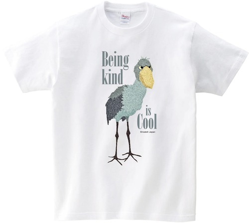 ハシビロコウイラストTシャツ（白）Being kind in COOL