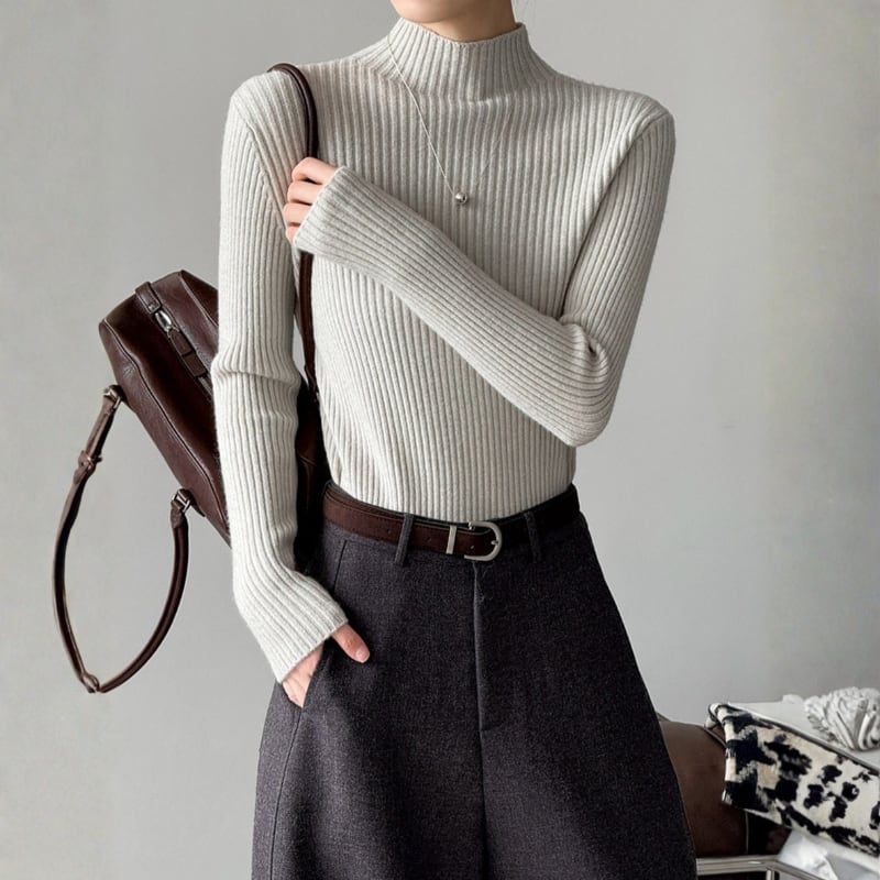 モックネック リブ編み 長袖ニット ◆6color 204525