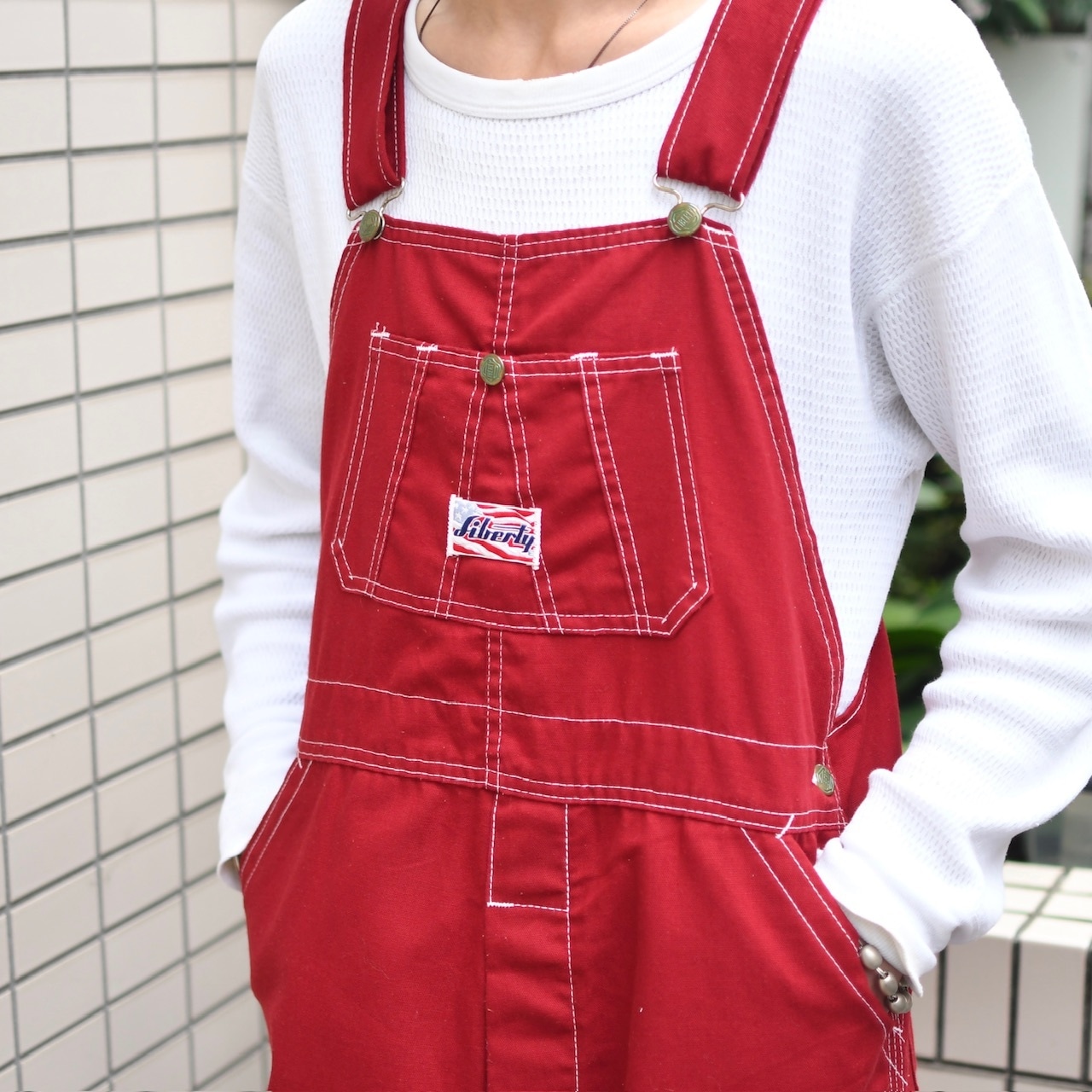 LIBERTY wide flare silhouette overall red