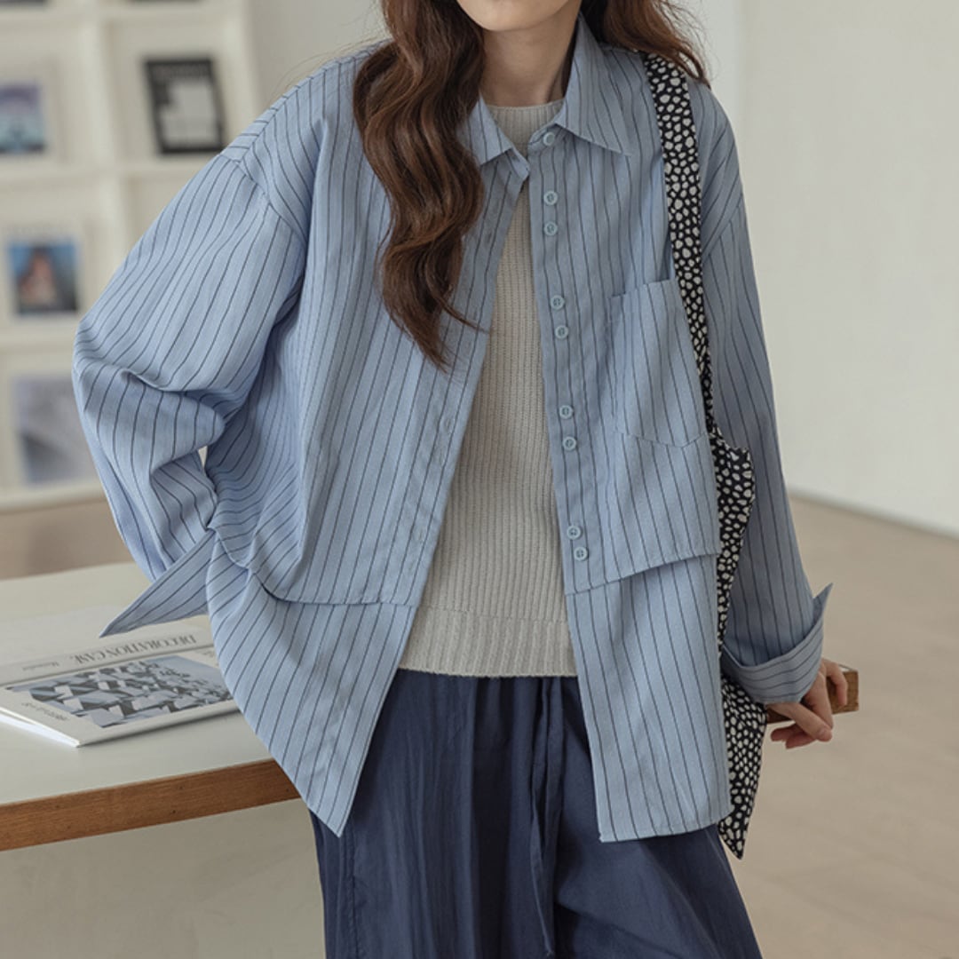 layered stripe polo blouse