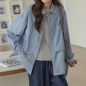 layered stripe polo blouse