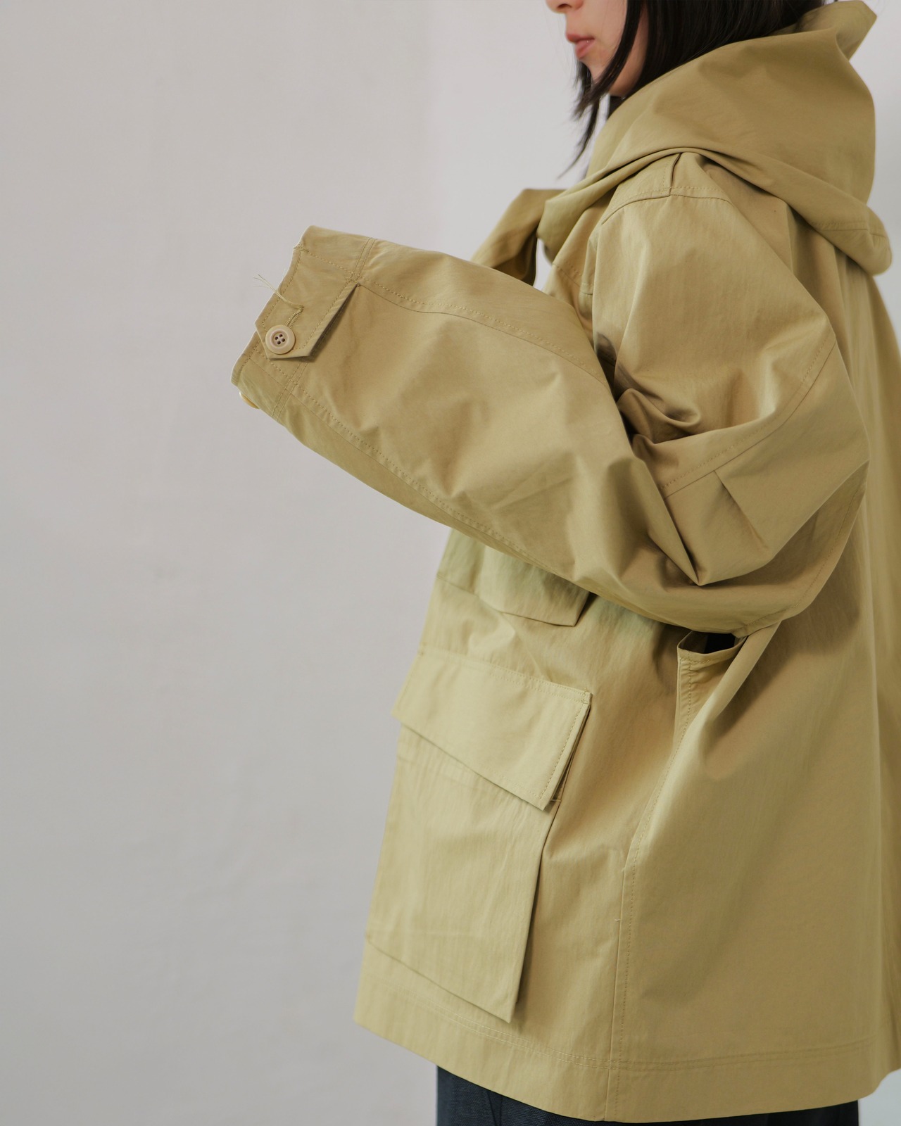 i’m here - Haoli Military Jacket :Beige |フードストールドッキング/2WAY/ウェザークロス 入荷予定:2026.01.17(各色 M 1点)