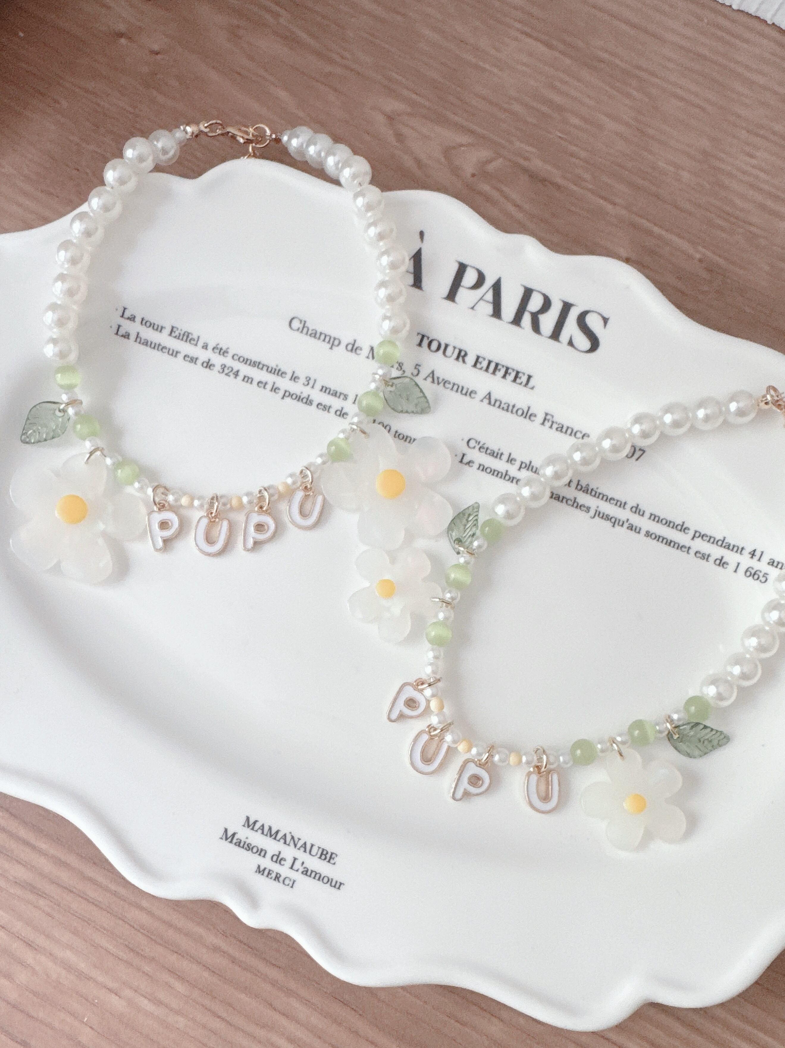 お花と葉っぱの名前ネックレス（お花の大きさ２種）