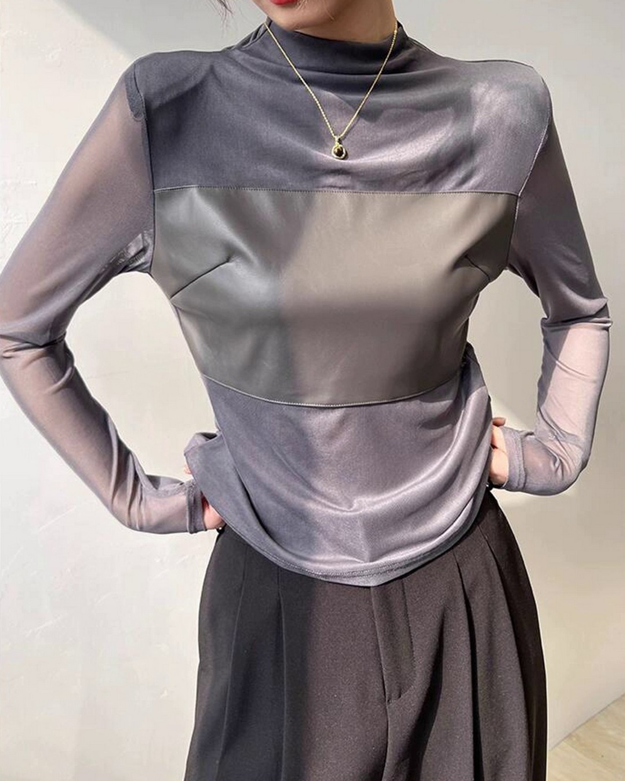 シースルーカラーブロックトップス 2color A0545 - 15