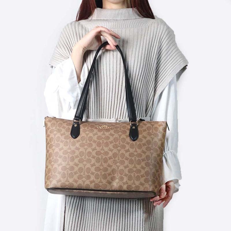 コーチ COACH トートバッグ レディース GALLERY ギャラリー シグネチャー キャンバス ロゴ ライトブラウン ブラック CW381 IMQRX