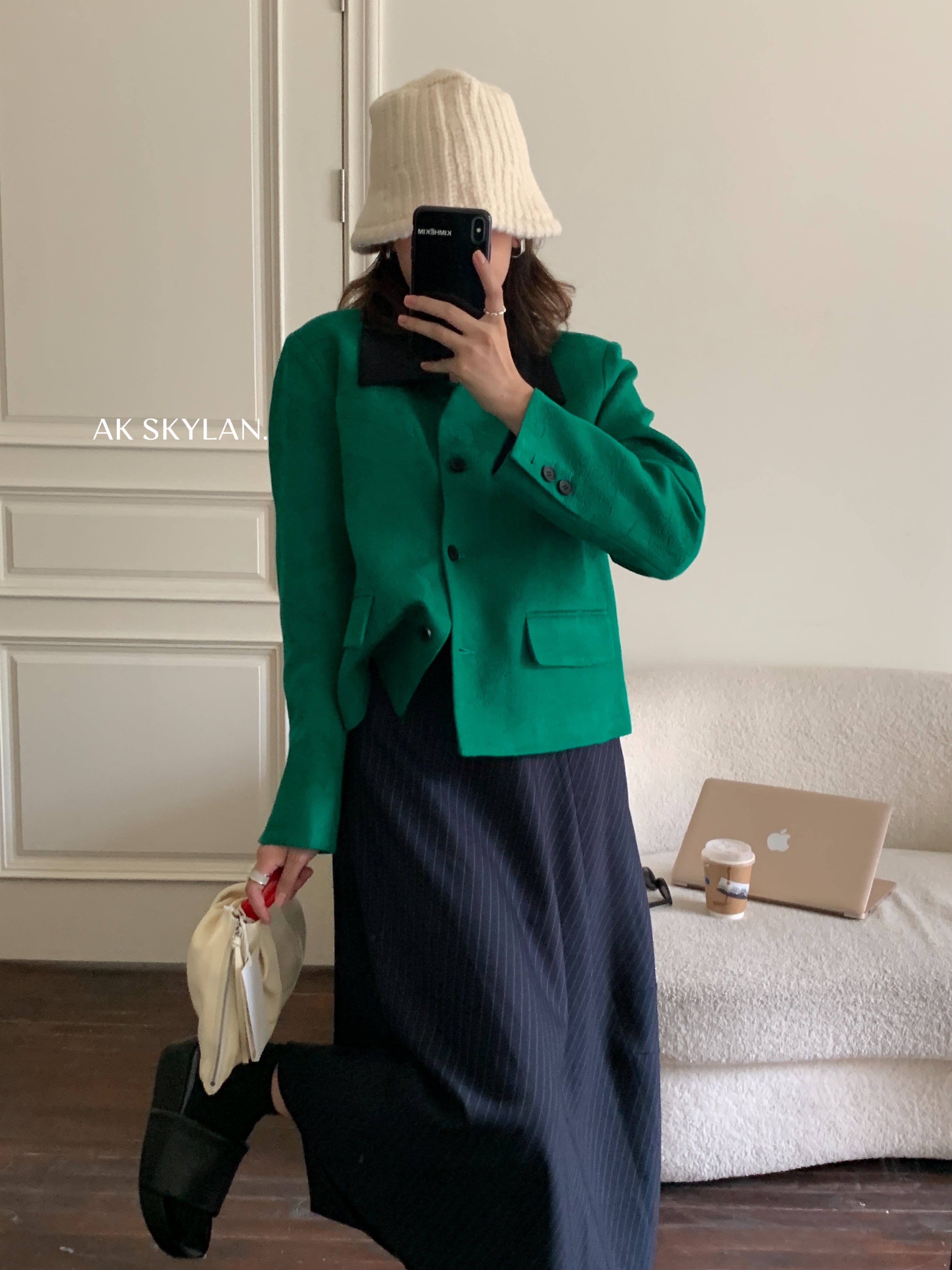 ダークパターンジャカードショートジャケット スプリングオータムカジュアルルーズ薄手グリーン 春物 秋物 ビッグFスモールZ韓国38580791205