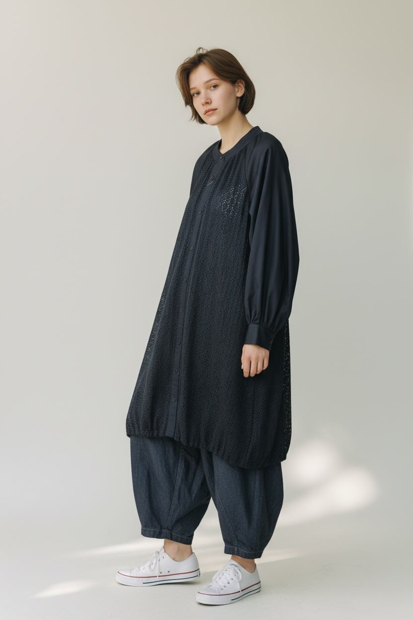 gomme|レースバルーンロングシャツ(甘すぎないレース)