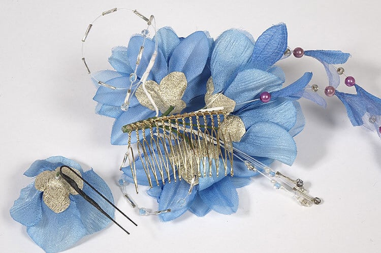 髪飾り S10071601 【訳あり品】新品 ブルー 花 振袖 袴 成人式 着物
