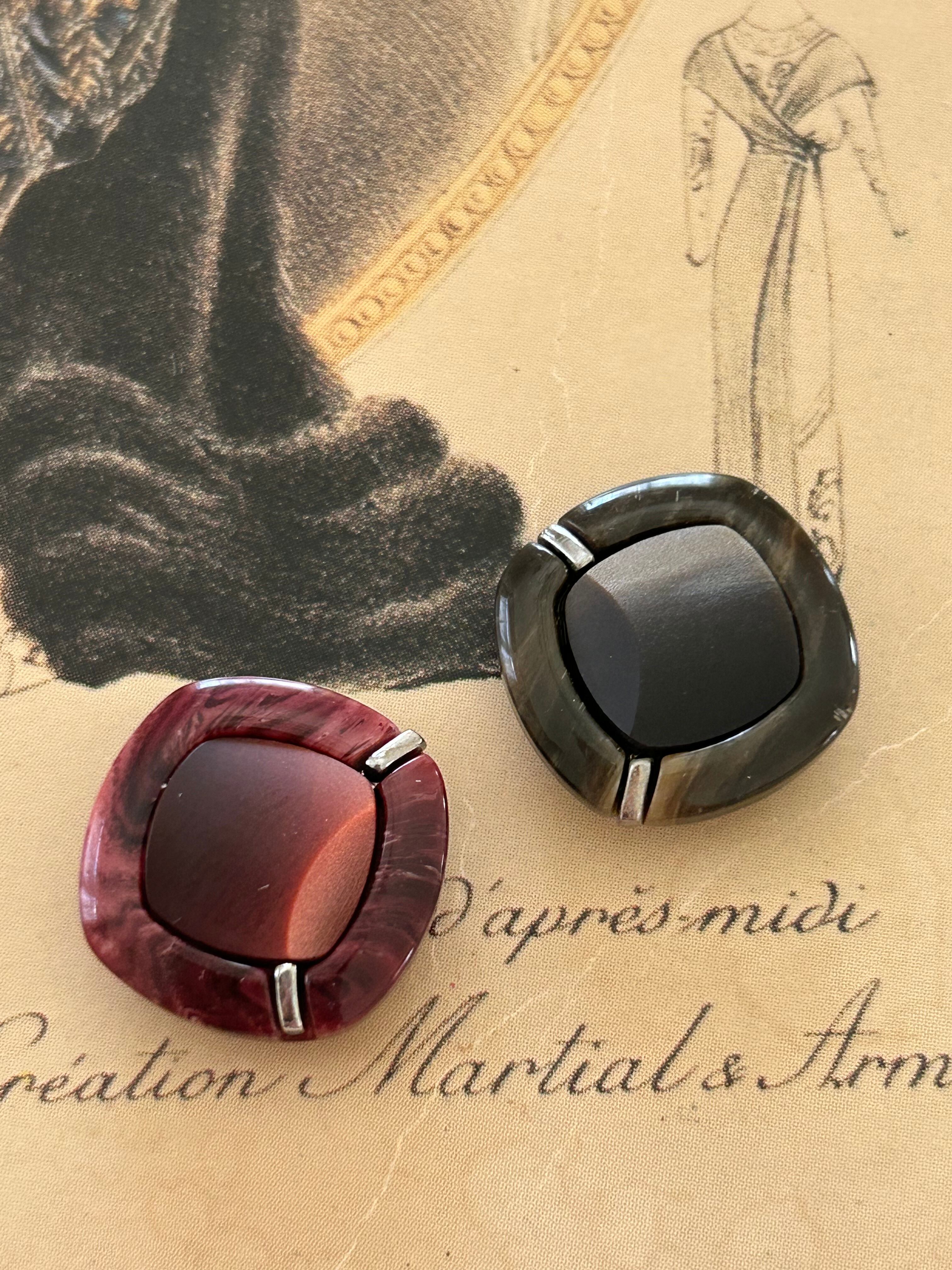 Japanese Vintage ボタン 角なしスクウェア ワインレッド/ブラウン 16mm カボション 昭和レトロ アクセサリーパーツ 装飾材 カルトナージュ