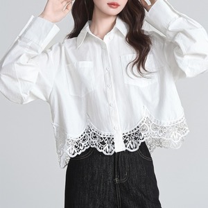 hem-lace eyelet cropped shirt m1196