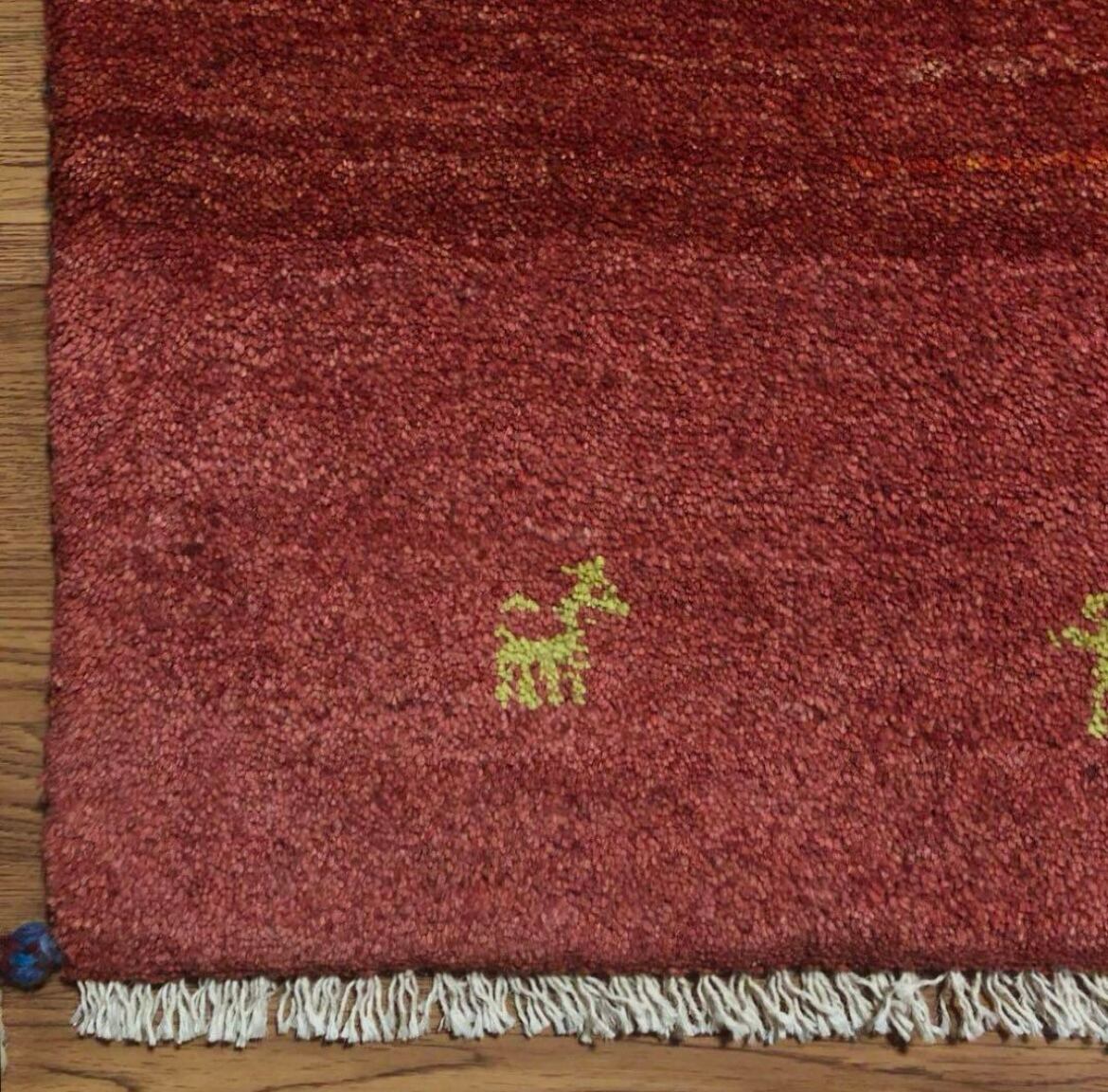 ペルシャギャッベ (ギャベ) 玄関マット No:4407 ペルシャ ギャッベ 玄関マット ラグ 87x62cm アイボリー 生命の木 鳥