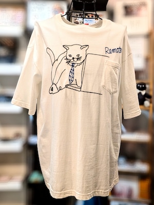 BRODRE ハンドル刺繍 Cat Remote Tシャツ ホワイト [BR6002]