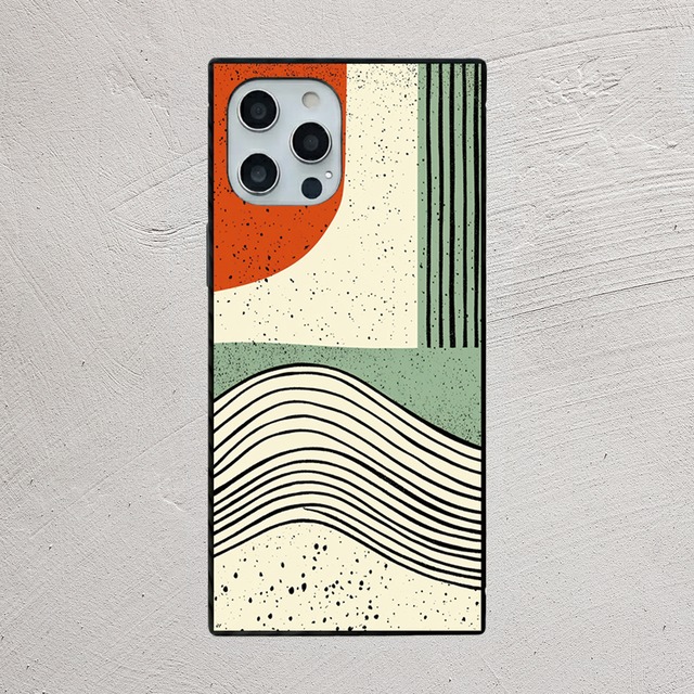 受注生産 iPhoneケース 縦ストライプと波のレトロ柄｜幾何学ウェーブ CURV025A