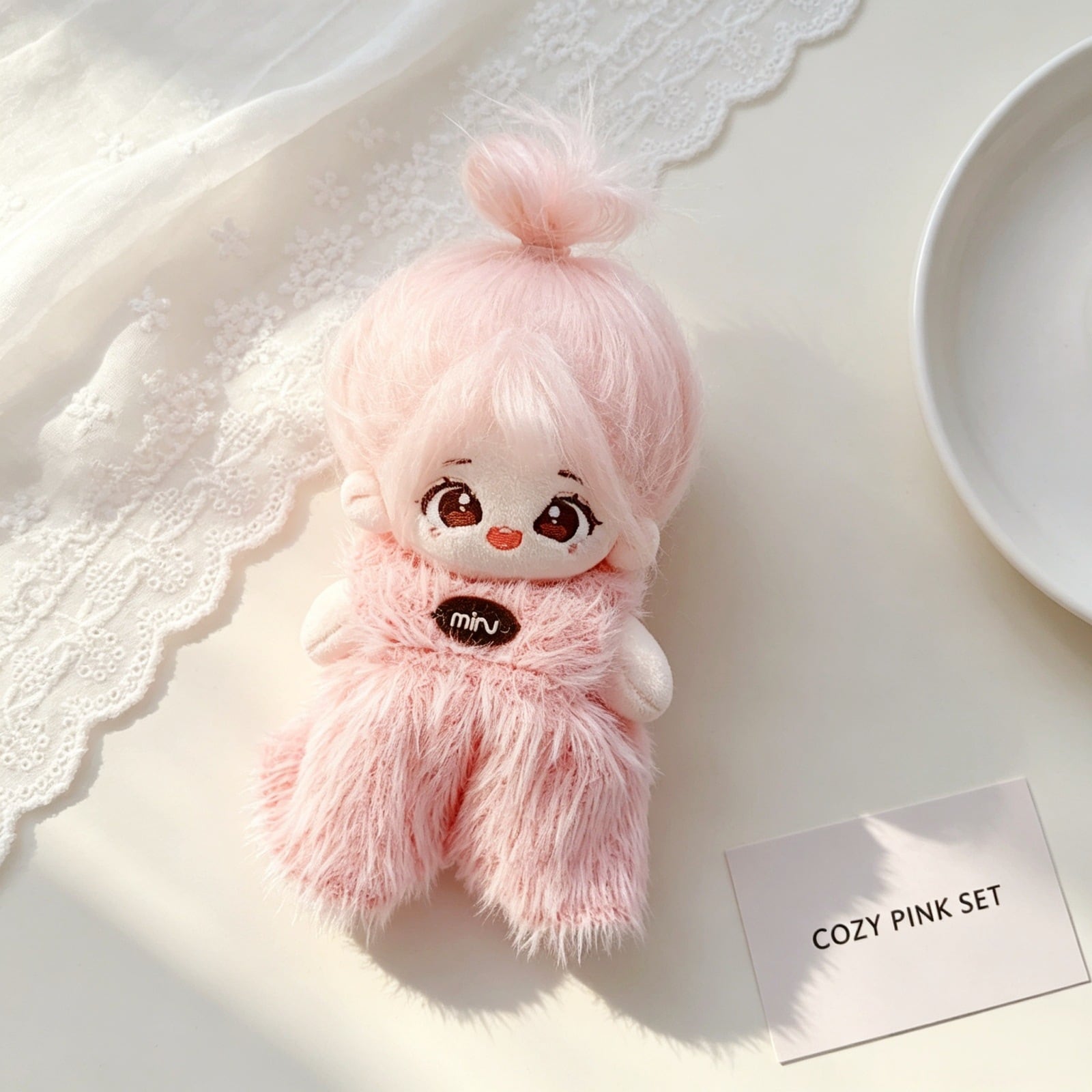 もこもこTOYSサロペット　ピンク Zsiga//labubu1-3代/15cm用 秋冬 もこもこ サロペット ぬいぐるみ