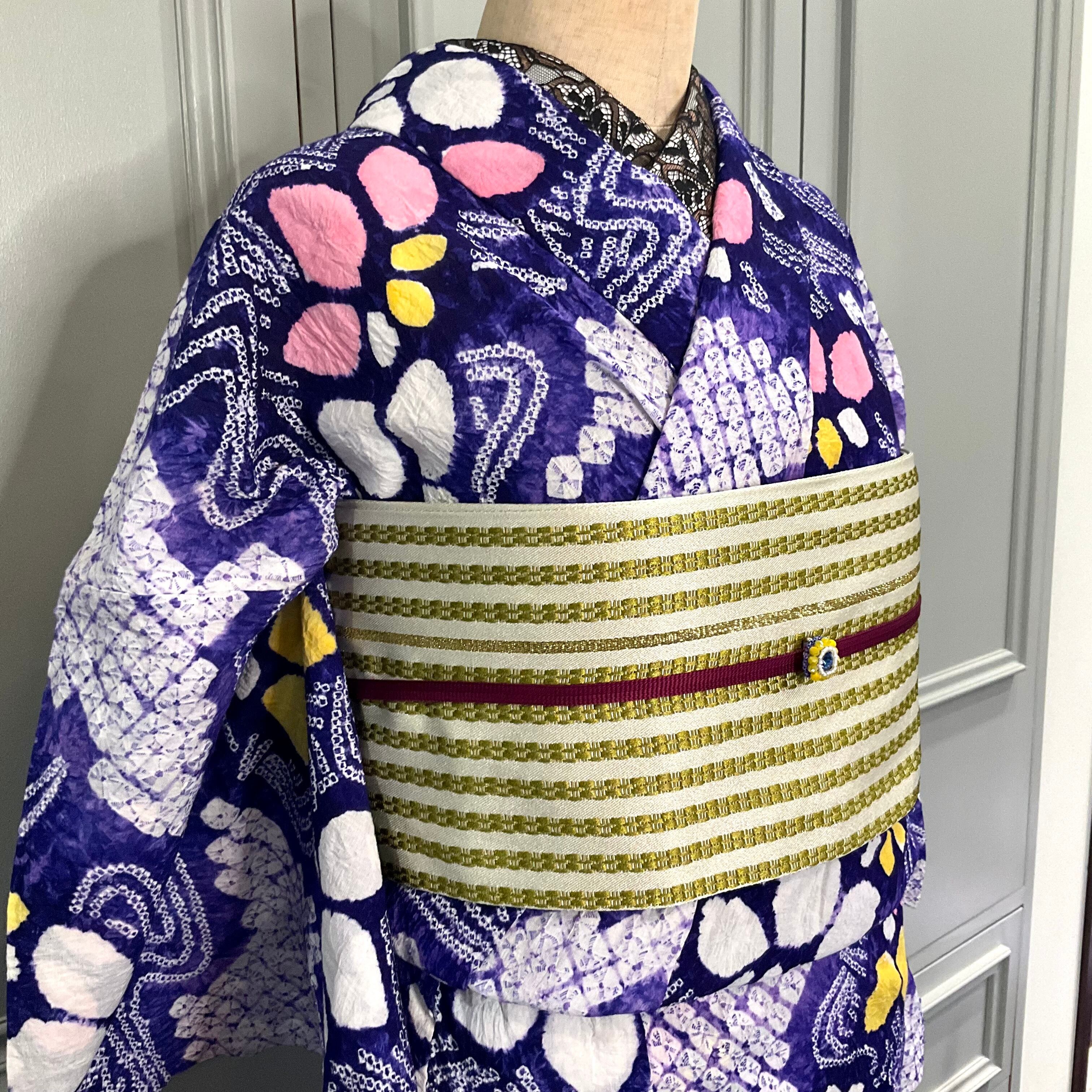 long＊Retro Iris＊花 あやめ 紫 有松鳴海絞り浴衣 B654 | kimono tento