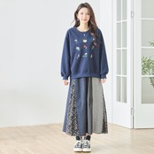 【SALE 13%OFF 4/3 10:0まで】TRUBE パッチワークフレアスカート【M~L】 デニムブルー