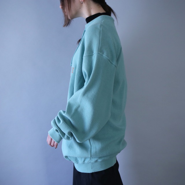 "刺繍" tiffany blue good coloring design over silhouette henry-neck sweat pullover