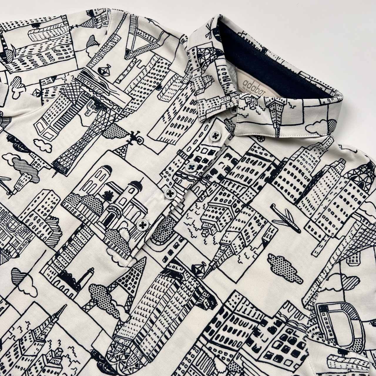 adabat アダバット 総柄 半袖 ポロシャツ サイズ 38 /ゴルフ/ホワイト×ネイビー/レディース