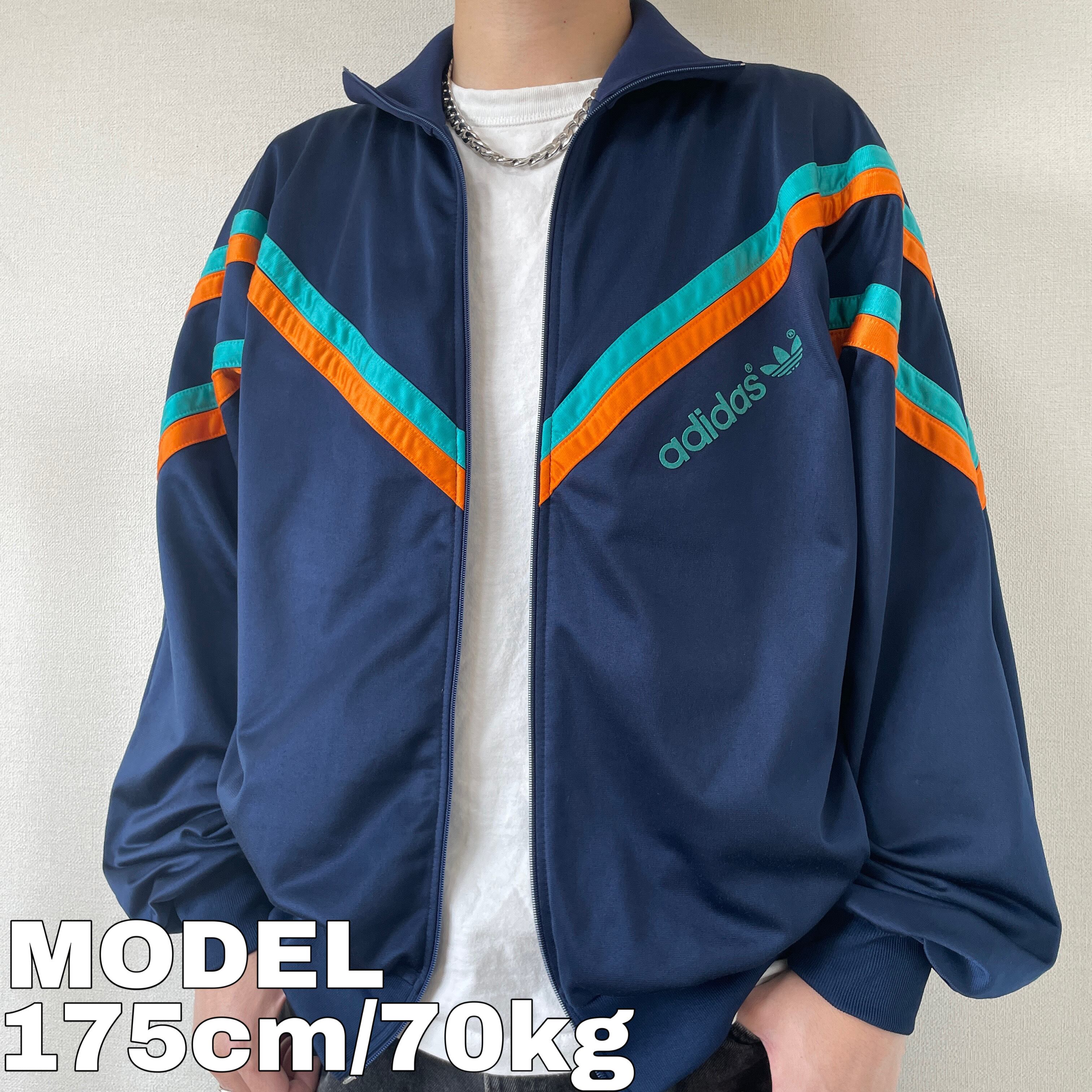 90s アディダス ロゴトラックジャケット 2XL ネイビー 紺 オレンジ 緑