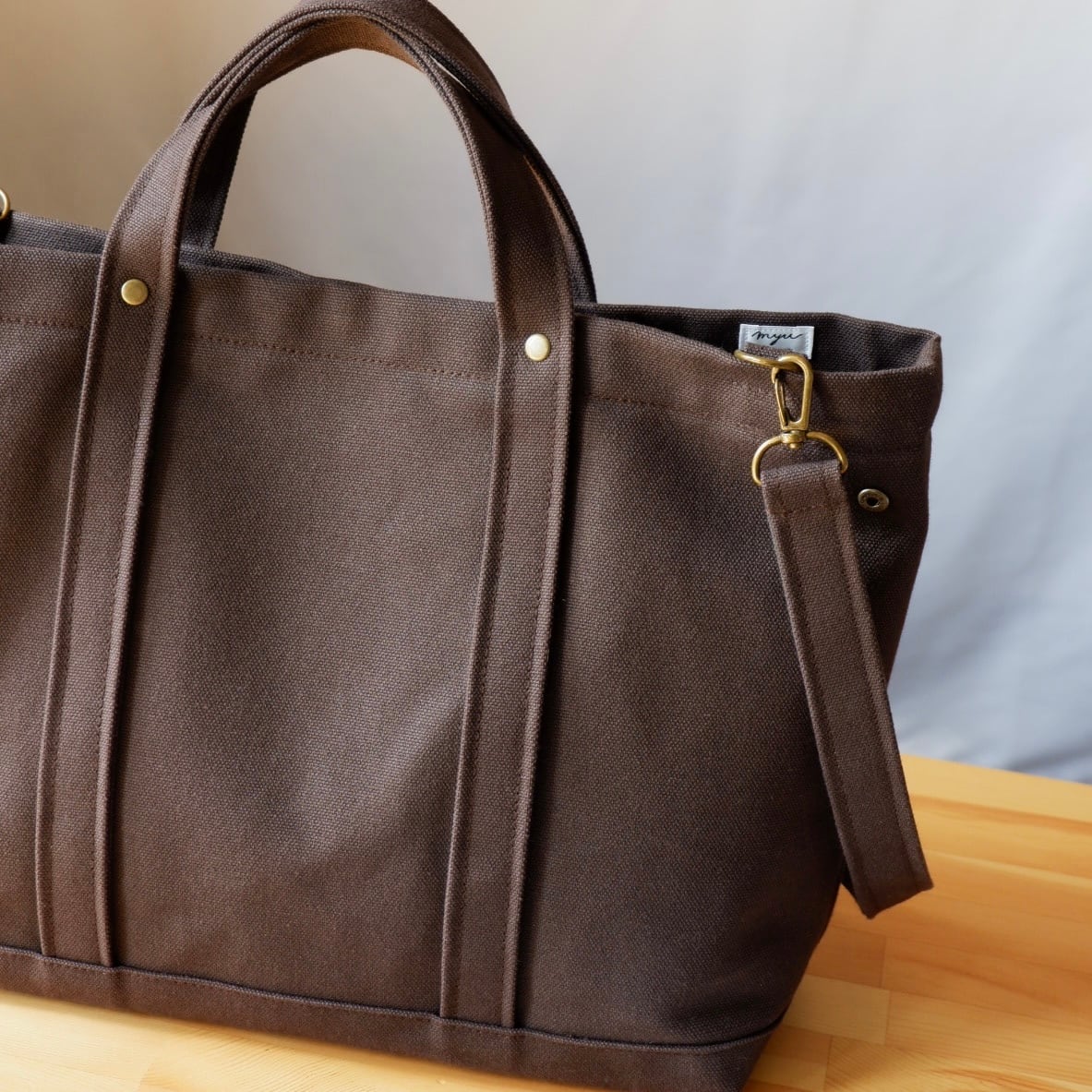 倉敷帆布のA4トート◇ダークブラウン◇持ち手ショート | myu.handwork