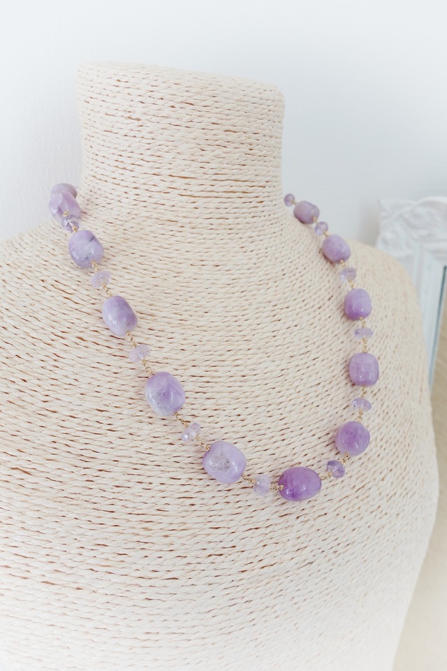 《チャクラカラーシリーズ：パープル》クンツァイトネックレス＆ピアスセット