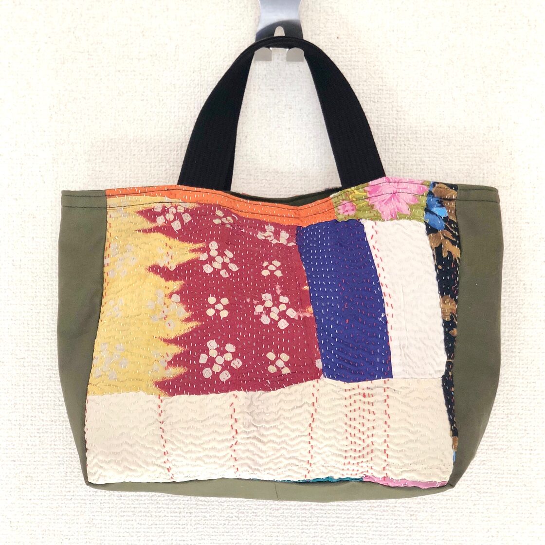パッチワークラリーキルトのトートバッグ 手提げ 刺し子 刺繍 