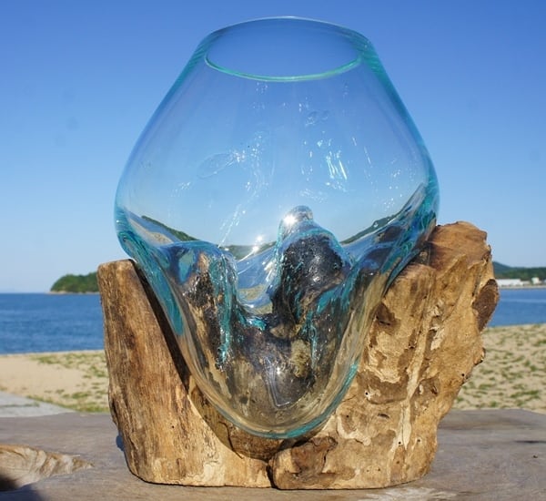 吹きガラスと天然木のオブジェS 金魚鉢 メダカ 水槽 アクアリウム テラリウム コケリウム 花瓶 流木ガラス | アジアンファクトリー powered  by BASE