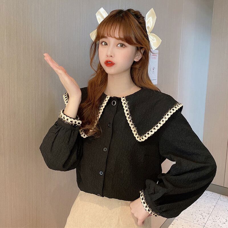 スプリングシャツカラールーズ薄手トップス ロング 春物 萌量不足41546048273