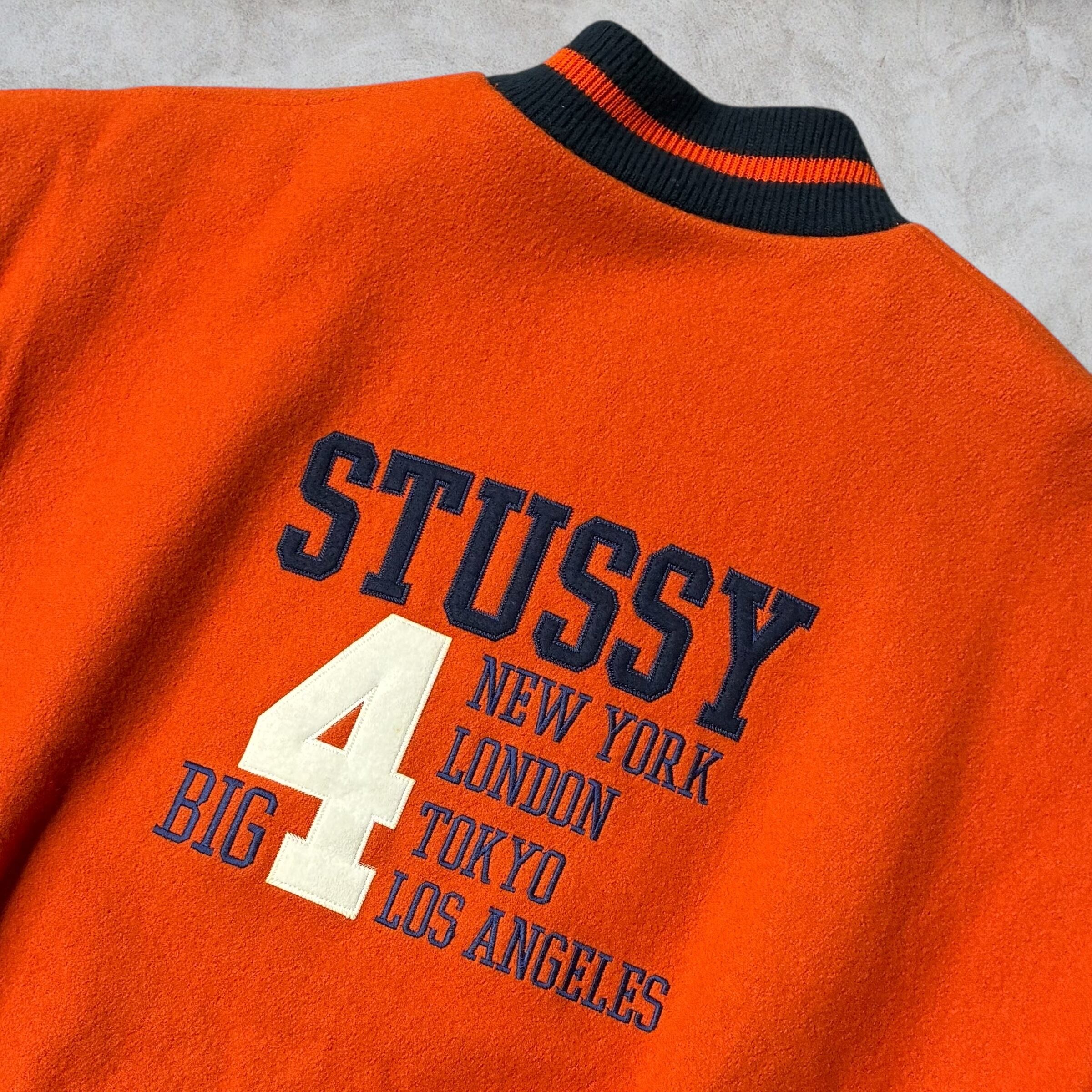 90s STUSSY BIG4スタジャン M オレンジ/ネイビー 90s STUSSY BIG4スタジャン M オレンジ/ネイビー - メルカリ