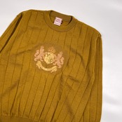 DOLCE ドルチェ エンブレム刺繍 リブ編み クルーネック ニット セーター 46/マスタード系 メンズ レトロ