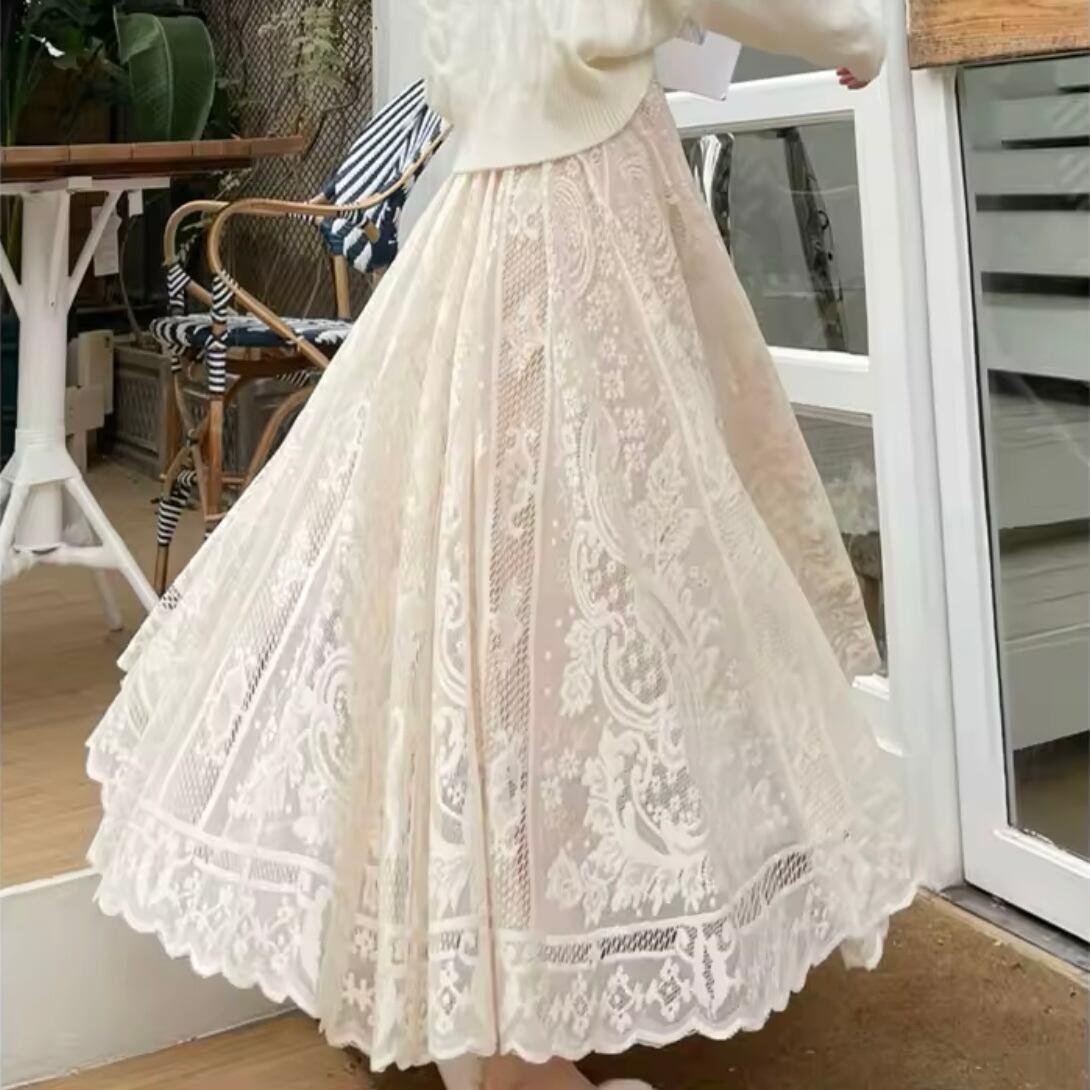 ヴィンテージレースロングスカート