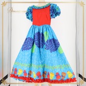 フラダンス 衣装 ワンピース ドレス ブルー系 レッド系 モンステラ柄 イプヘケ柄 フリル 華やか 鮮やか 明るい かわいい 赤 青 黄 緑 ハワイアン アロハ ハワイアンプリント フラ ダンス レッスン 練習 カラフル ハワイアンファッション 明るい色