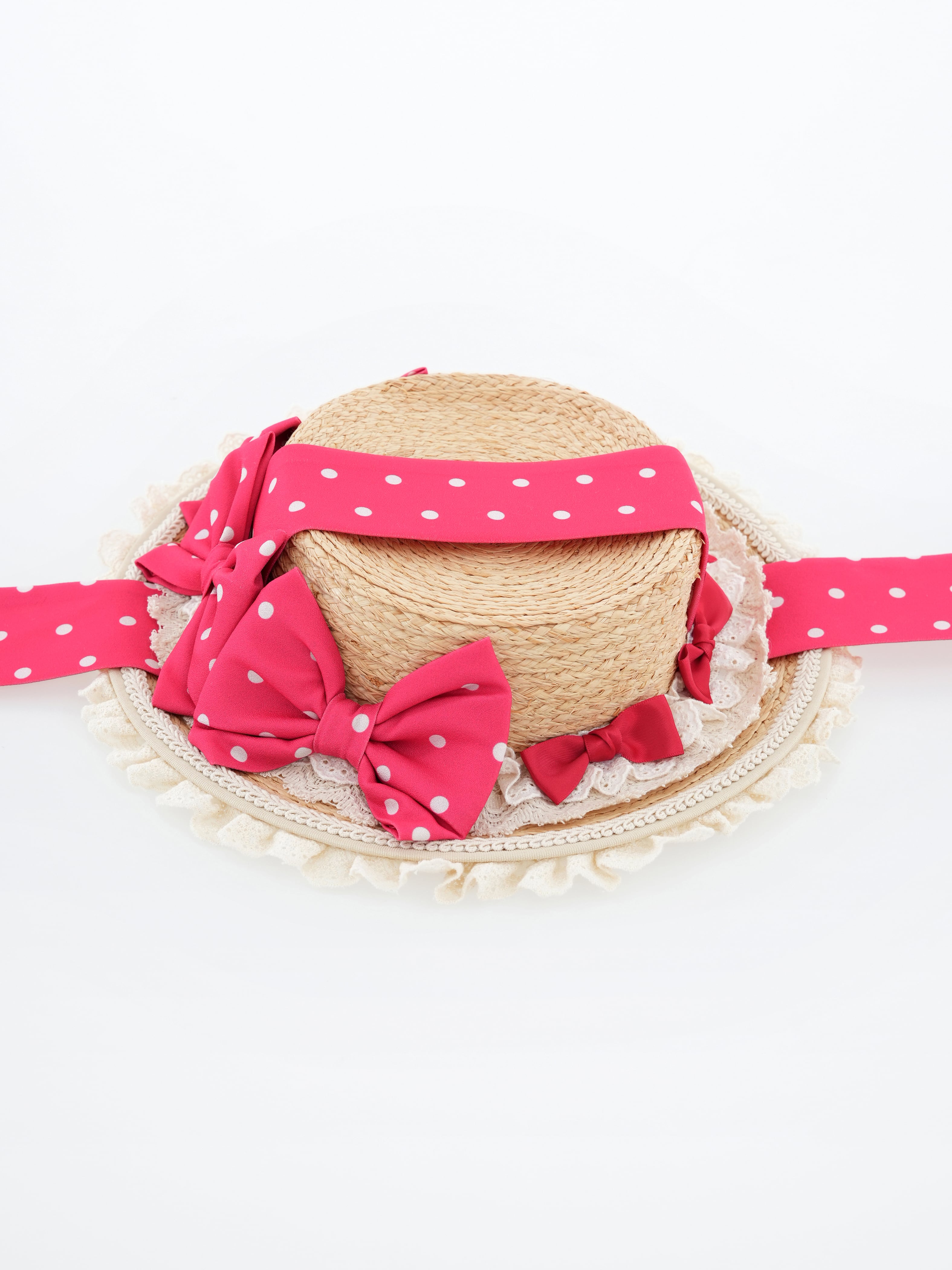 TEDDY STRAWBERRY LABEL ドットリボンストローハット【コラボ商品