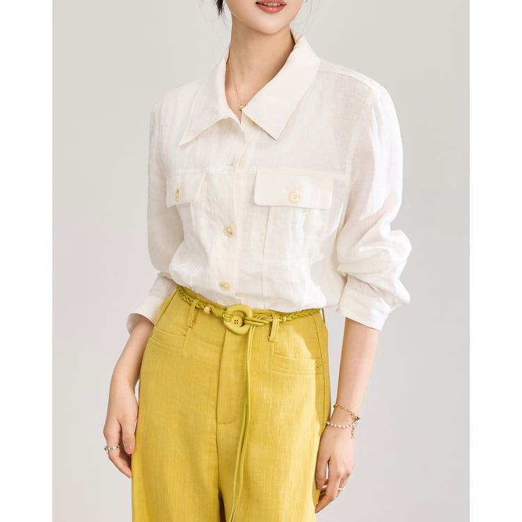 Linen Blend Utility Pocket Shirt Jacket 2Colors 2604005