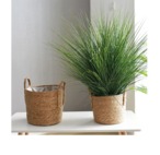 木製風 ラタン編み込みバスケット ︱ かご 鉢カバー 持ち手付き 防水ライナー 観葉植物 収納 多用途 インテリア 木製雑貨