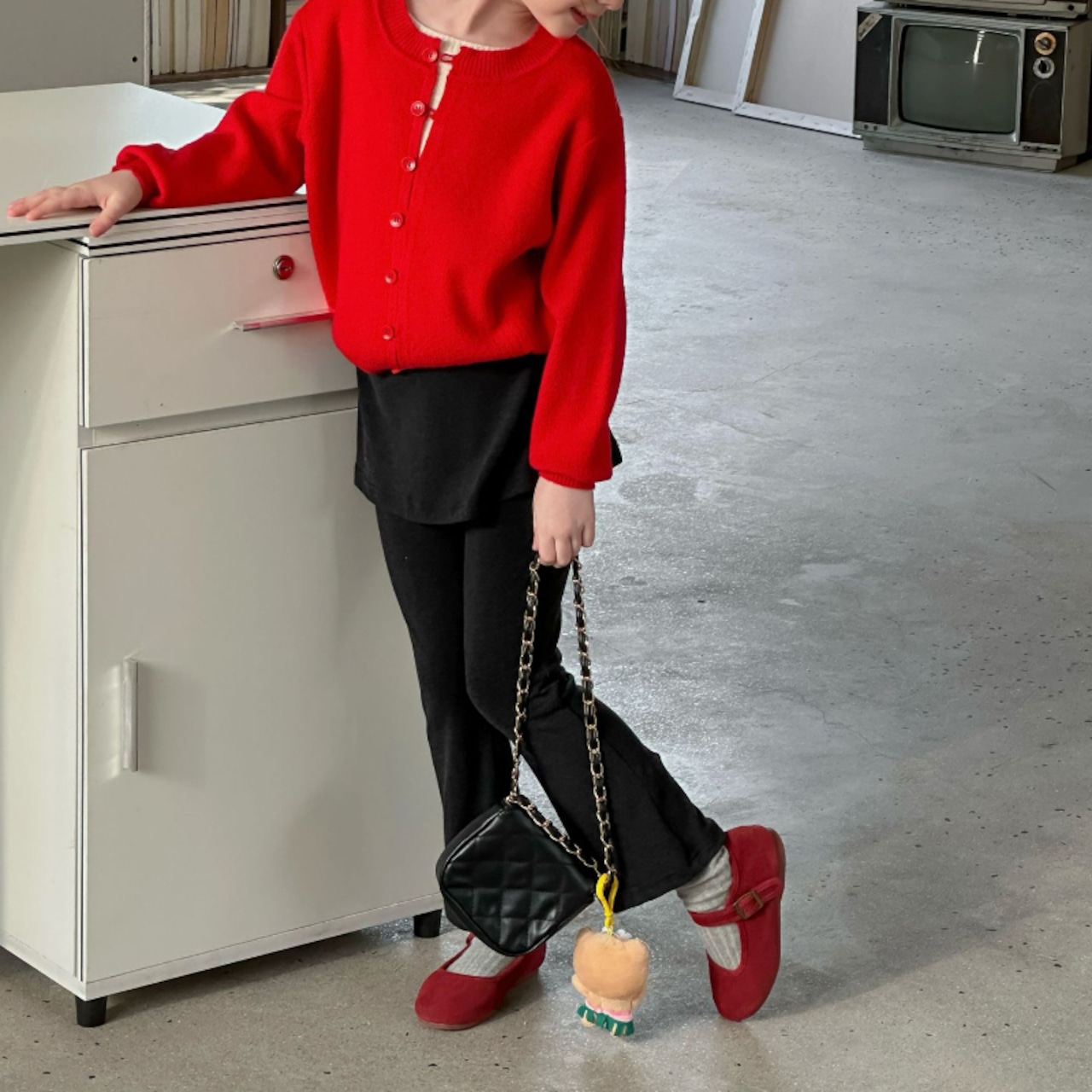 秋フェイクレイヤードフレアパンツ