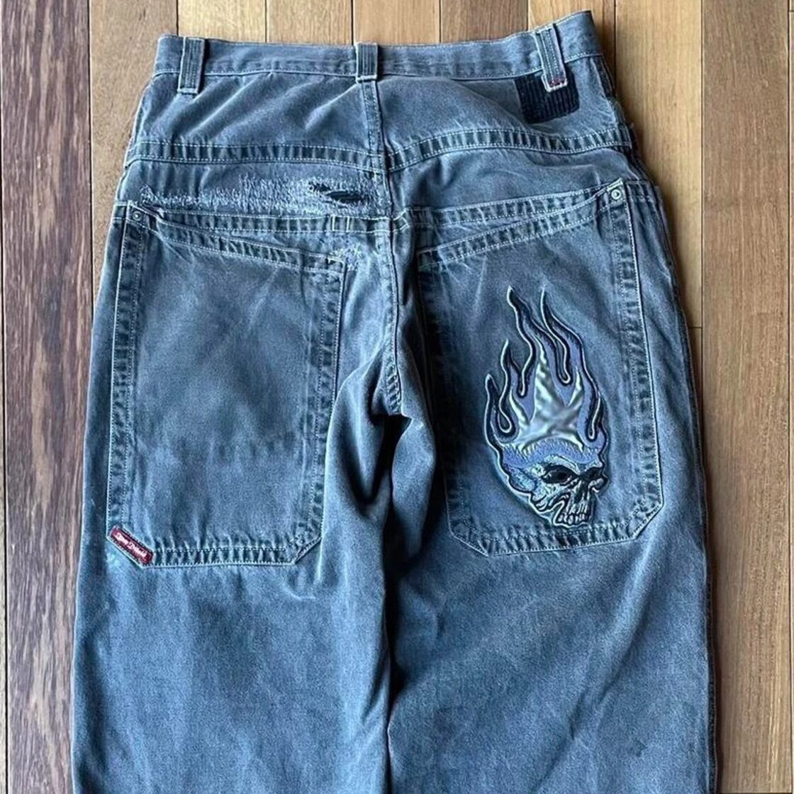 JNCO ストリートスーツ Y2K メンズヒップホップスカル刺繍だぶだぶの